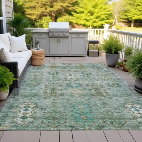 Sage And Gold Tribal Washable Indoor Outdoor Area Rug Photo 5