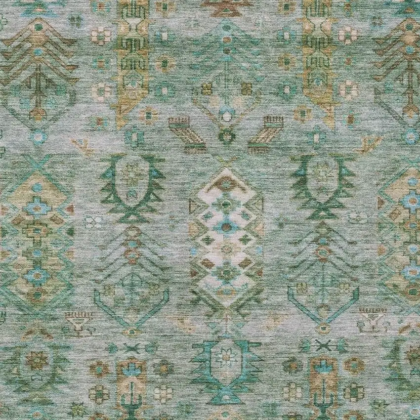 Sage And Gold Tribal Washable Indoor Outdoor Area Rug Photo 3