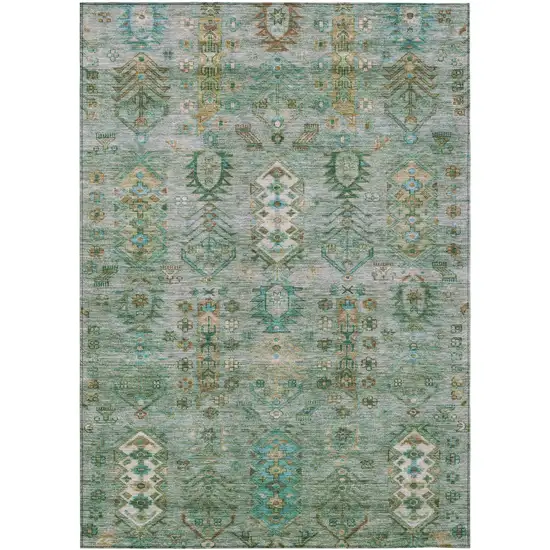 Sage And Gold Tribal Washable Indoor Outdoor Area Rug Photo 1