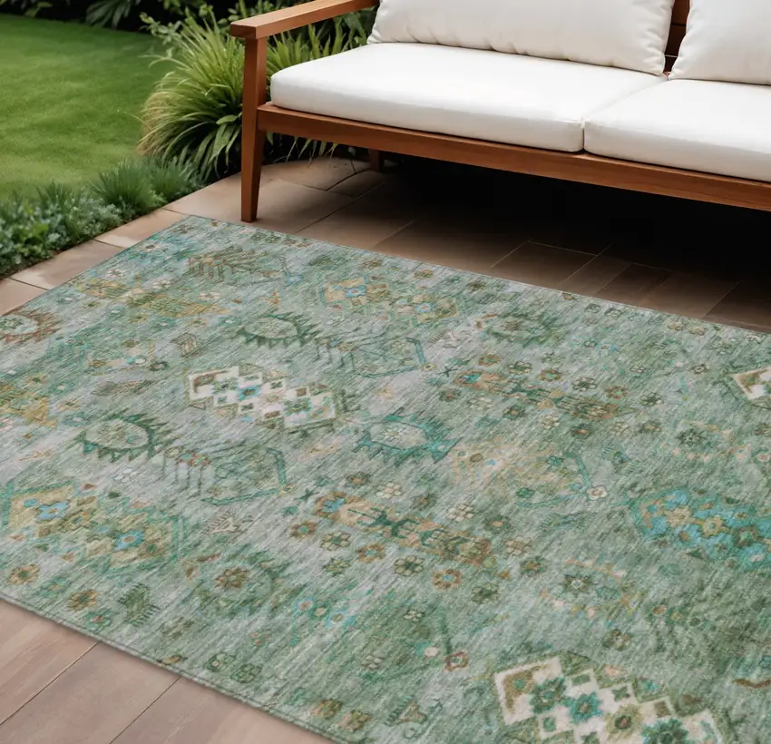Sage And Gold Tribal Washable Indoor Outdoor Area Rug Photo 2