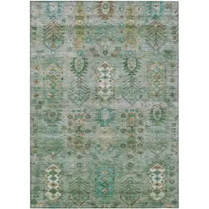 Photo of Sage And Gold Tribal Washable Indoor Outdoor Area Rug