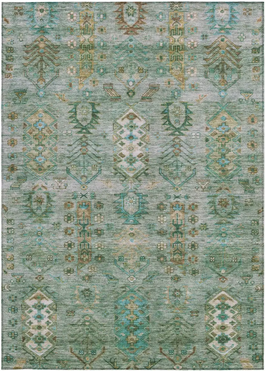 Sage And Gold Tribal Washable Indoor Outdoor Area Rug Photo 4