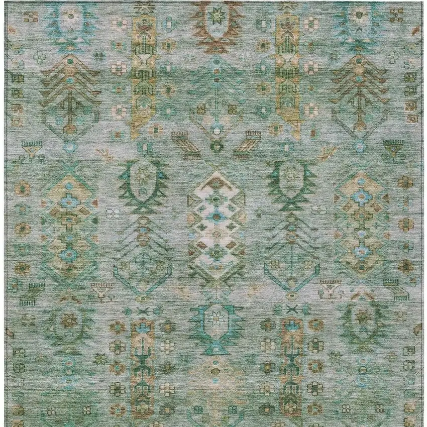 Sage And Gold Tribal Washable Indoor Outdoor Area Rug Photo 8