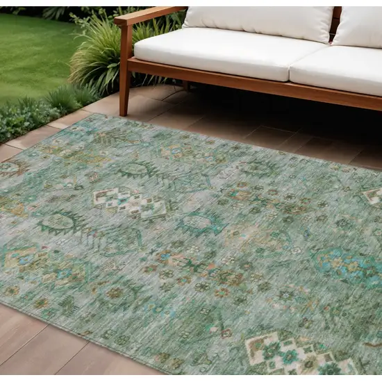 Sage And Gold Tribal Washable Indoor Outdoor Area Rug Photo 2