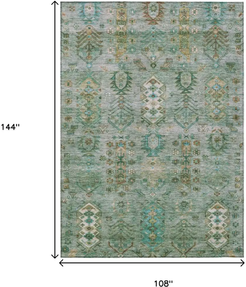 Sage And Gold Tribal Washable Indoor Outdoor Area Rug Photo 9