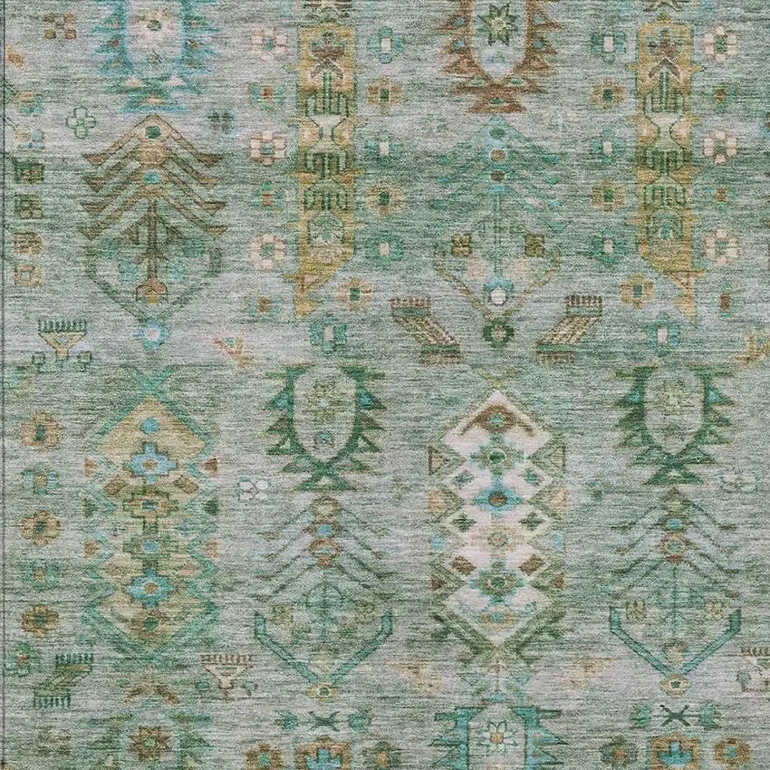 Sage And Gold Tribal Washable Indoor Outdoor Area Rug Photo 6