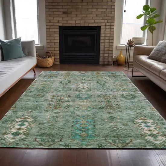 Sage And Gold Tribal Washable Indoor Outdoor Area Rug Photo 6
