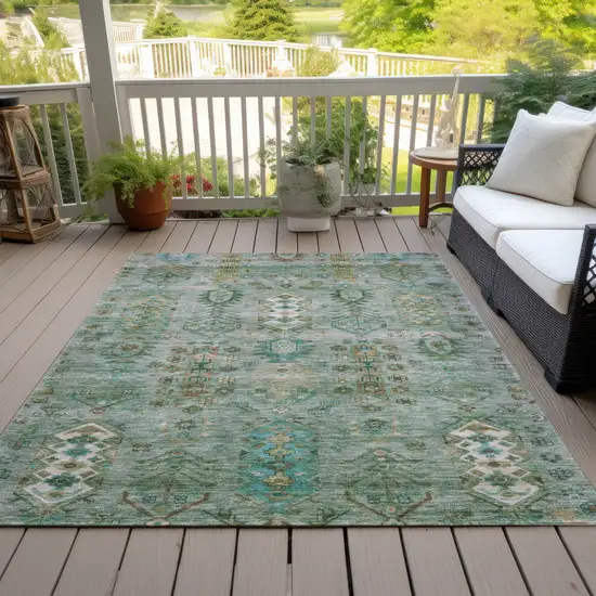 Sage And Gold Tribal Washable Indoor Outdoor Area Rug Photo 7