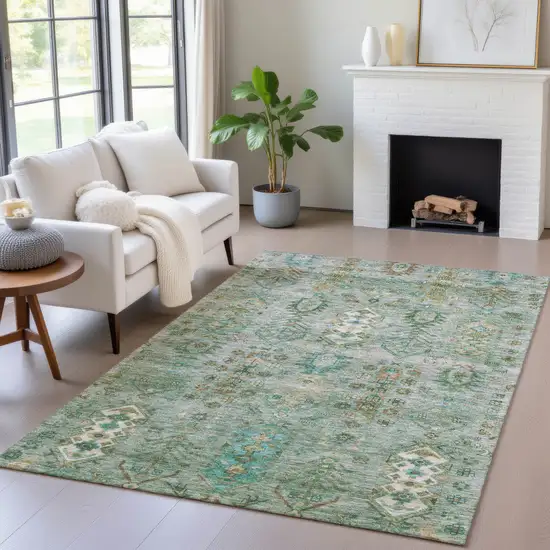 Sage And Gold Tribal Washable Indoor Outdoor Area Rug Photo 5