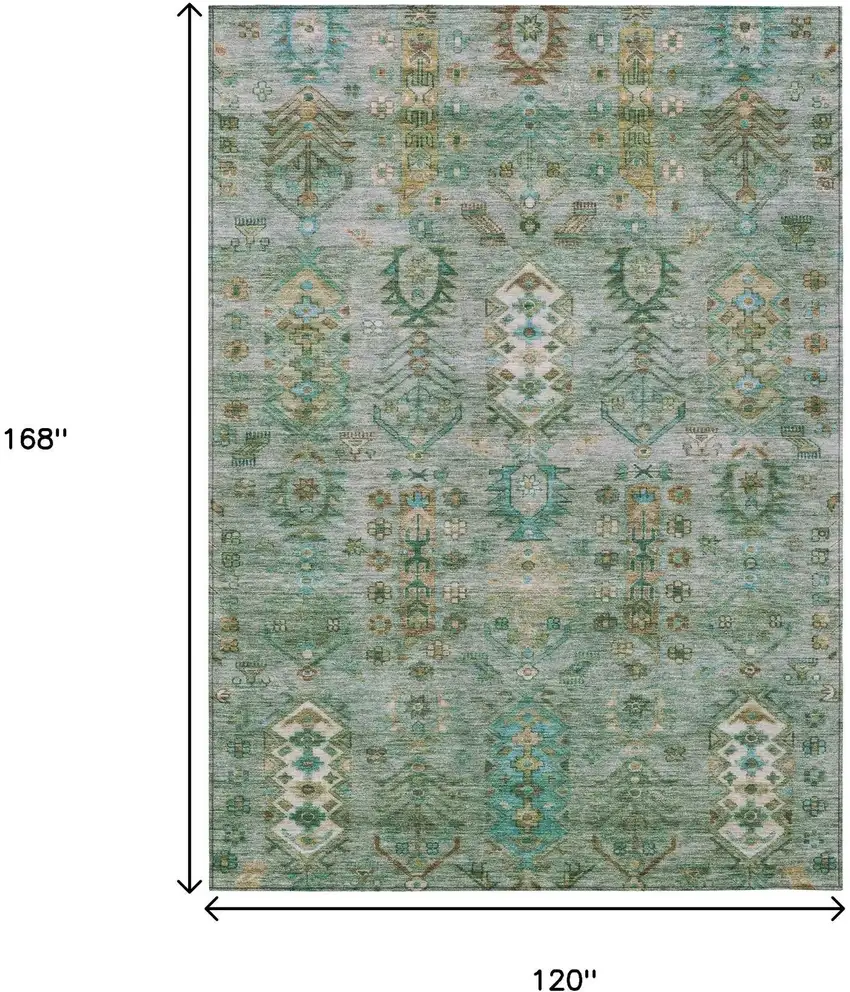 Sage And Gold Tribal Washable Indoor Outdoor Area Rug Photo 9