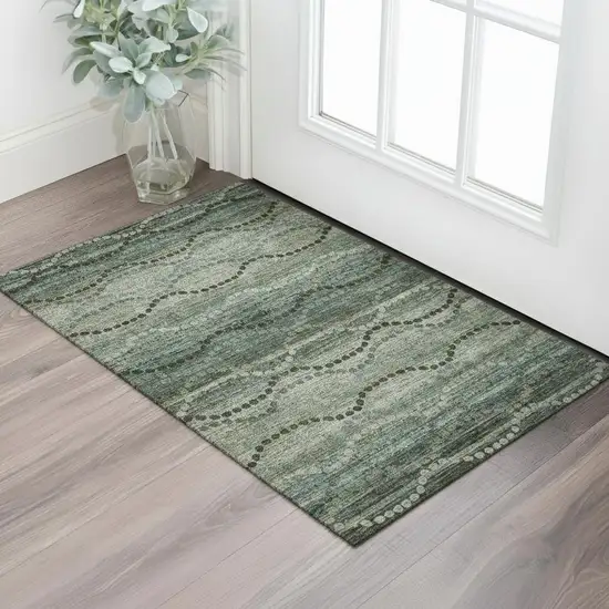 Sage And Gray Abstract Geometric Washable Area Rug With UV Protection Photo 2