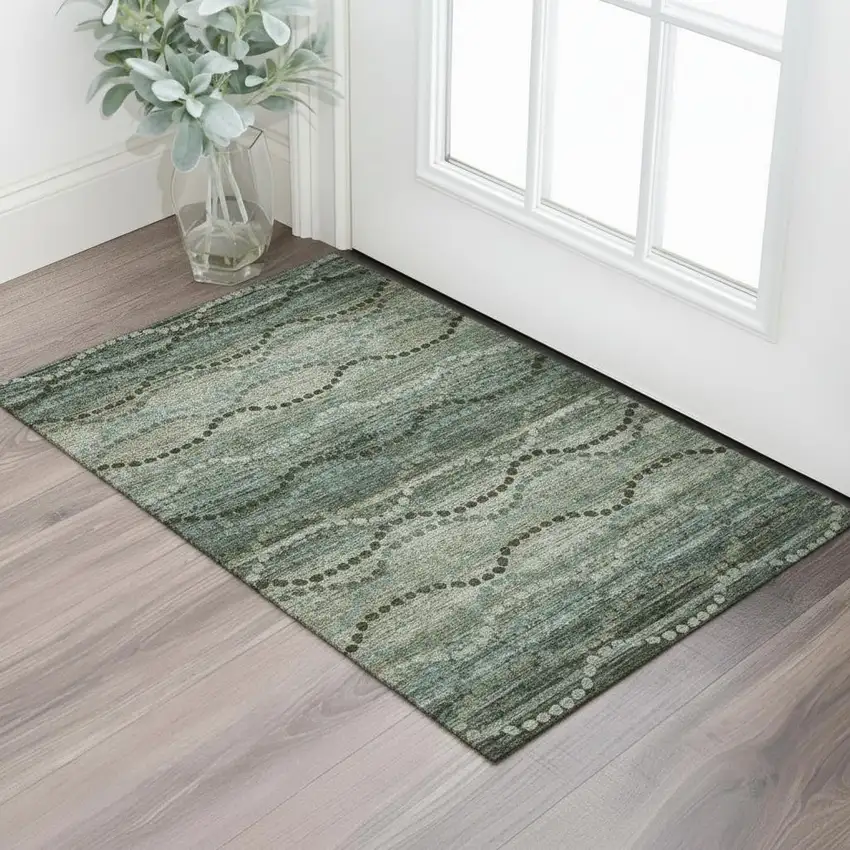 Sage And Gray Abstract Geometric Washable Area Rug With UV Protection Photo 2