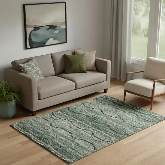 Sage And Gray Abstract Geometric Washable Area Rug With UV Protection Photo 2