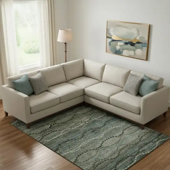 Sage And Gray Abstract Geometric Washable Area Rug With UV Protection Photo 2