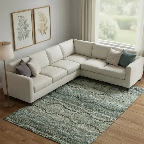 Sage And Gray Abstract Geometric Washable Area Rug With UV Protection Photo 2