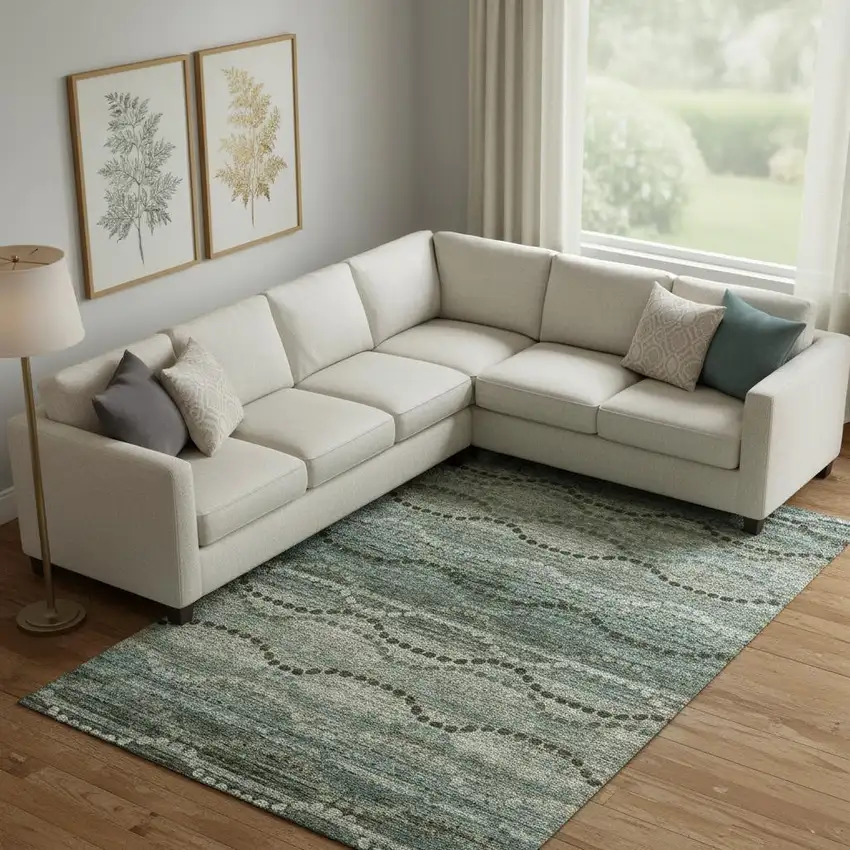 Sage And Gray Abstract Geometric Washable Area Rug With UV Protection Photo 2