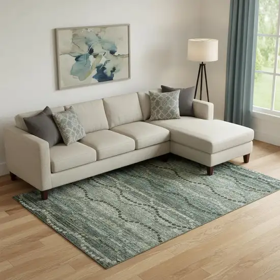 Sage And Gray Abstract Geometric Washable Area Rug With UV Protection Photo 2