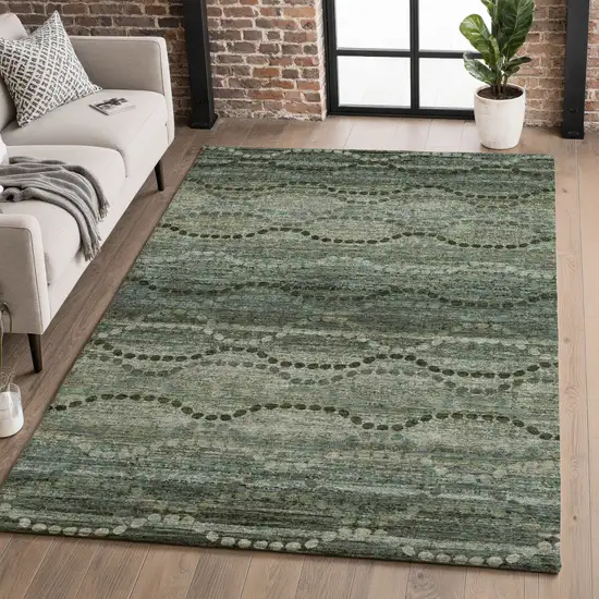 Sage And Gray Abstract Geometric Washable Area Rug With UV Protection Photo 4