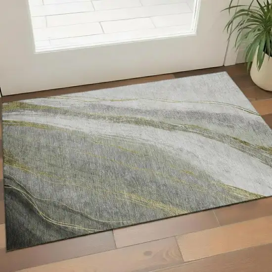 Sage And Gray Abstract Washable Area Rug With UV Protection Photo 2