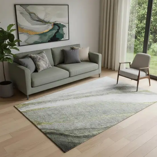 Sage And Gray Abstract Washable Area Rug With UV Protection Photo 2