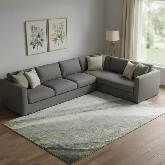 Sage And Gray Abstract Washable Area Rug With UV Protection Photo 2