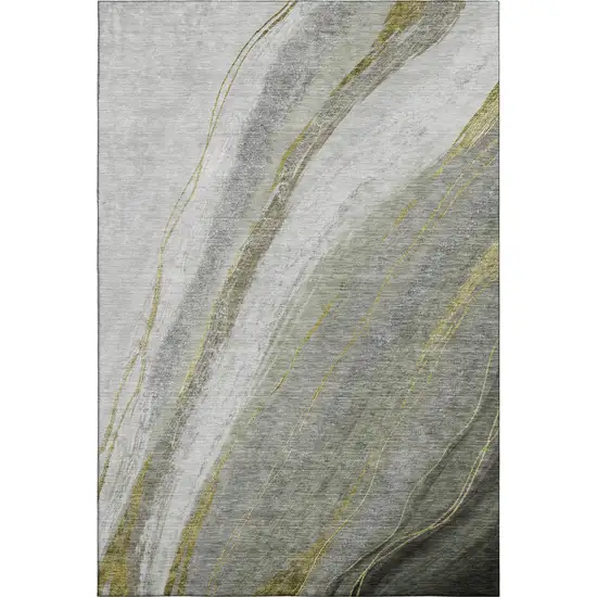 Sage And Gray Abstract Washable Area Rug With UV Protection Photo 1