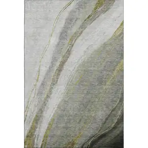 Photo of Sage And Gray Abstract Washable Area Rug With UV Protection