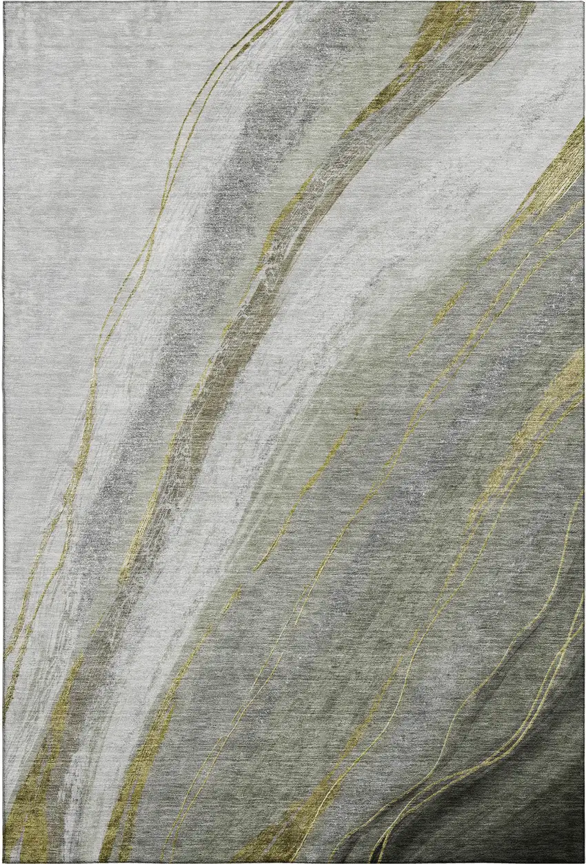 Sage And Gray Abstract Washable Area Rug With UV Protection Photo 1