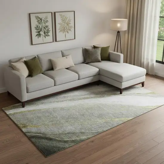 Sage And Gray Abstract Washable Area Rug With UV Protection Photo 2