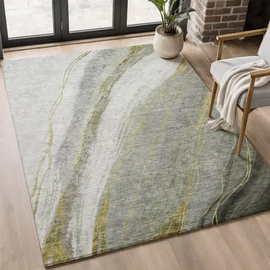 Sage And Gray Abstract Washable Area Rug With UV Protection Photo 5