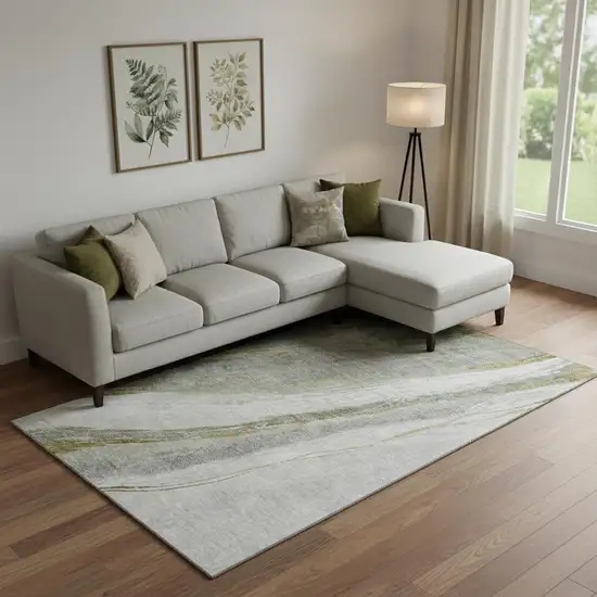 Sage And Gray Abstract Washable Area Rug With UV Protection Photo 2