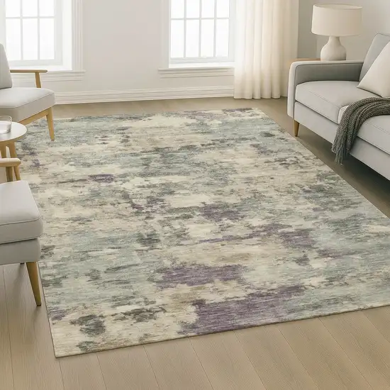 Sage And Gray Abstract Washable Area Rug With UV Protection Photo 6