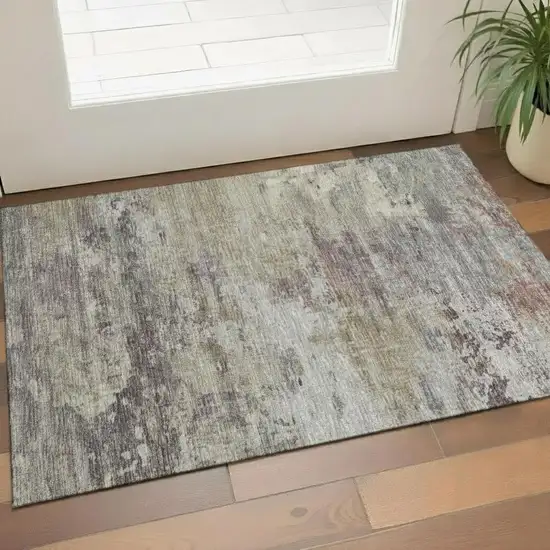 Sage And Gray Abstract Washable Area Rug With UV Protection Photo 2