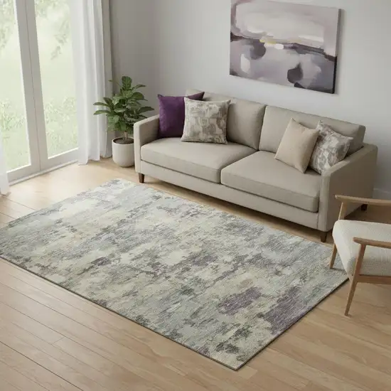 Sage And Gray Abstract Washable Area Rug With UV Protection Photo 2
