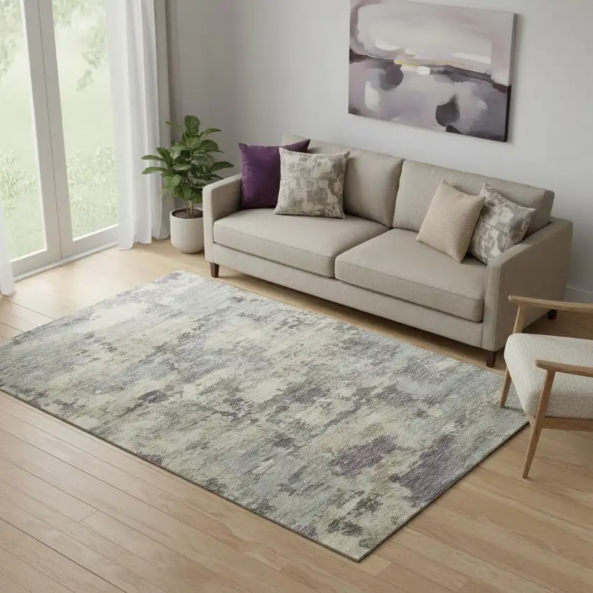 Sage And Gray Abstract Washable Area Rug With UV Protection Photo 2