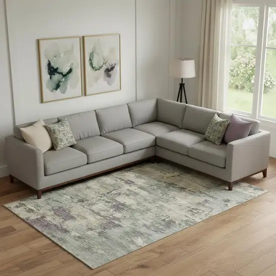 Sage And Gray Abstract Washable Area Rug With UV Protection Photo 2