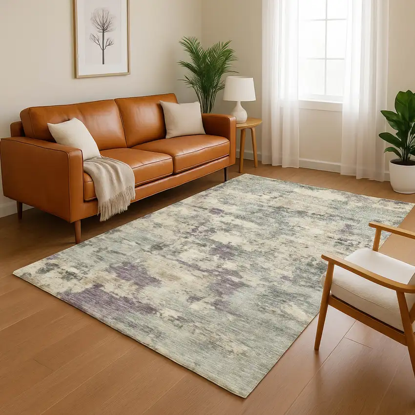 Sage And Gray Abstract Washable Area Rug With UV Protection Photo 5