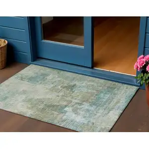 Photo of Sage And Gray Abstract Washable Indoor Outdoor Area Rug