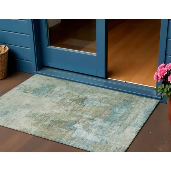 Sage And Gray Abstract Washable Indoor Outdoor Area Rug Photo 1