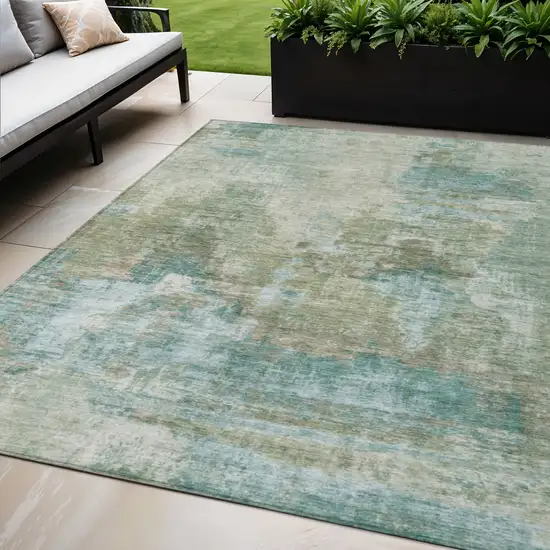 Sage And Gray Abstract Washable Indoor Outdoor Area Rug Photo 1