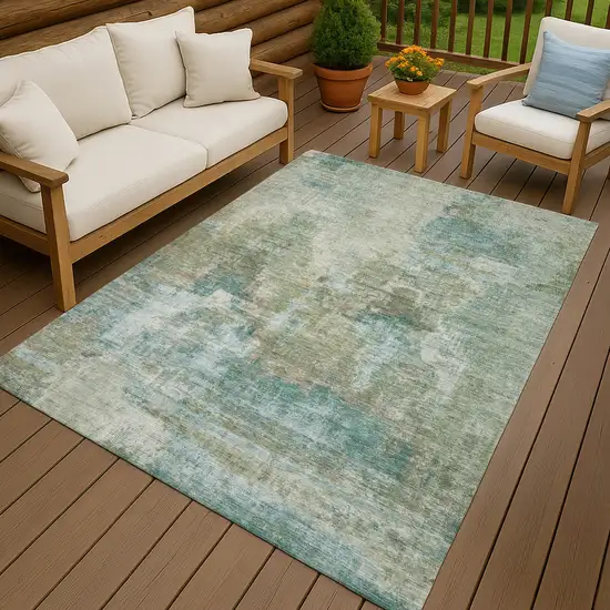 Sage And Gray Abstract Washable Indoor Outdoor Area Rug Photo 9