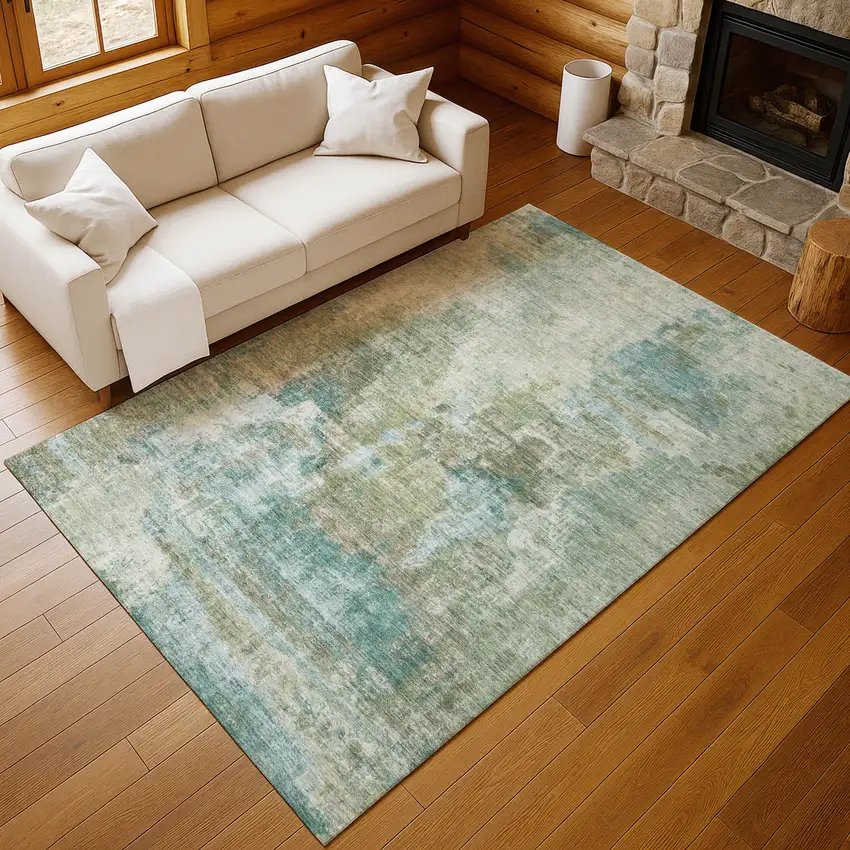 Sage And Gray Abstract Washable Indoor Outdoor Area Rug Photo 8
