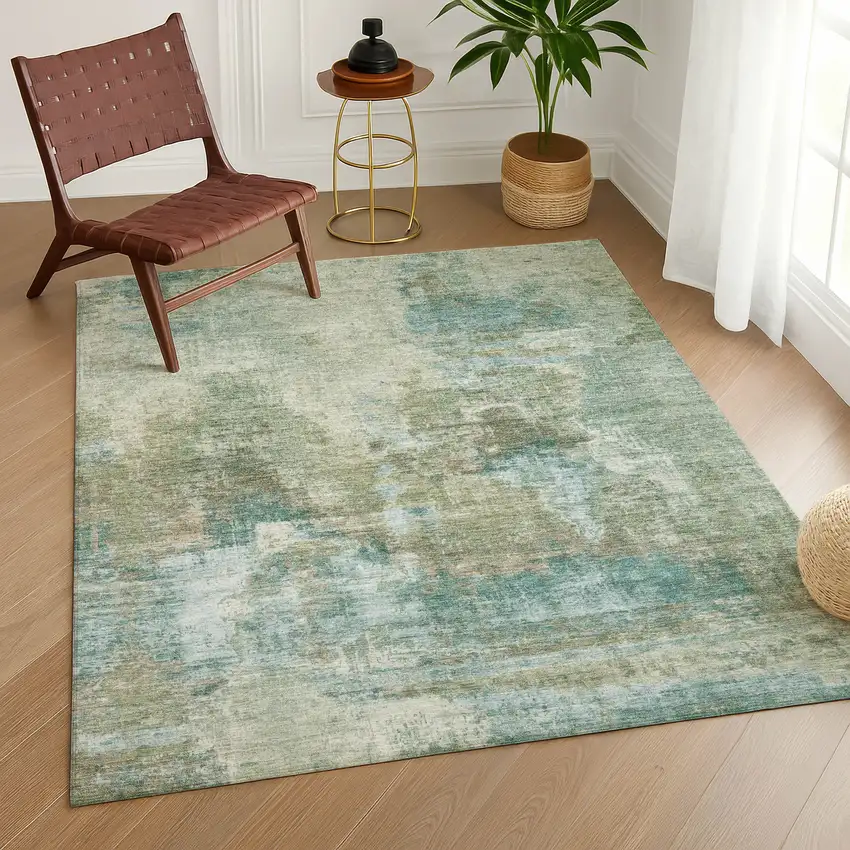 Sage And Gray Abstract Washable Indoor Outdoor Area Rug Photo 9