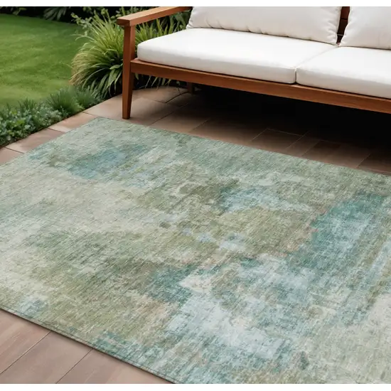 Sage And Gray Abstract Washable Indoor Outdoor Area Rug Photo 1