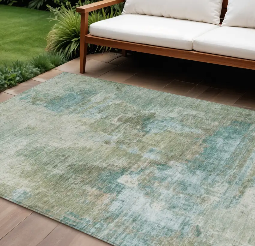 Sage And Gray Abstract Washable Indoor Outdoor Area Rug Photo 1