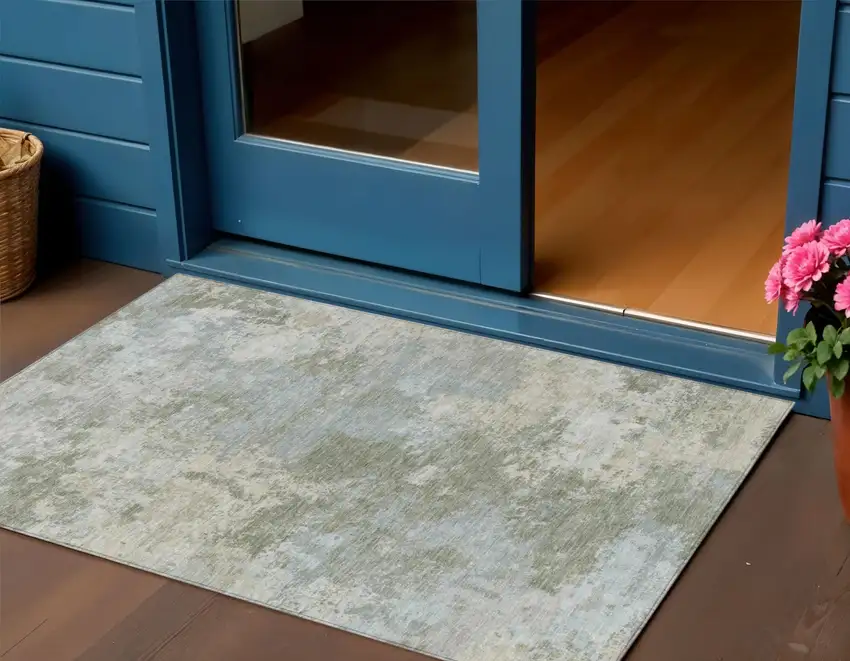 Sage And Gray Abstract Washable Indoor Outdoor Area Rug Photo 1