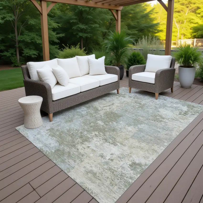 Sage And Gray Abstract Washable Indoor Outdoor Area Rug Photo 7