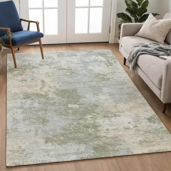 Sage And Gray Abstract Washable Indoor Outdoor Area Rug Photo 5