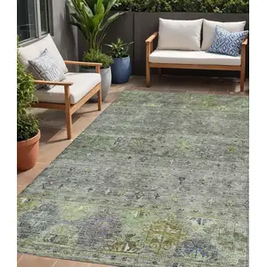 Photo of Sage And Gray Floral Washable Indoor Outdoor Area Rug