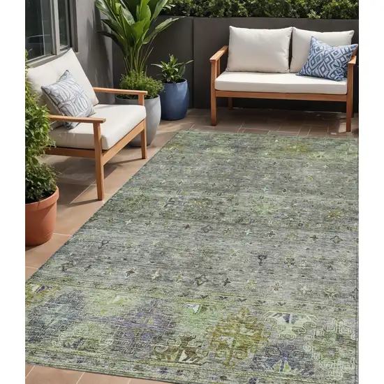 Sage And Gray Floral Washable Indoor Outdoor Area Rug Photo 1